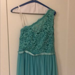 Short one shoulder corded lace bridesmaid dress